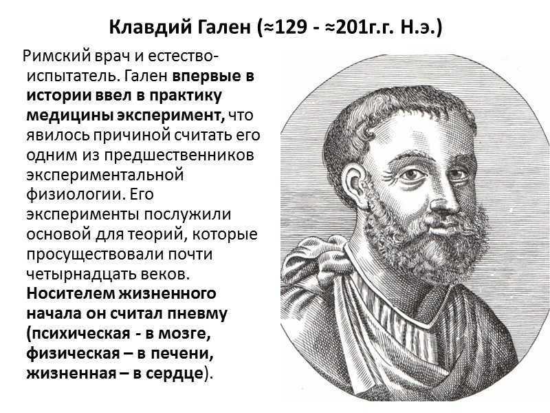 Клавдий гален. курсовая работа (т). медицина, физкультура, здравоохранение. 2010-11-20