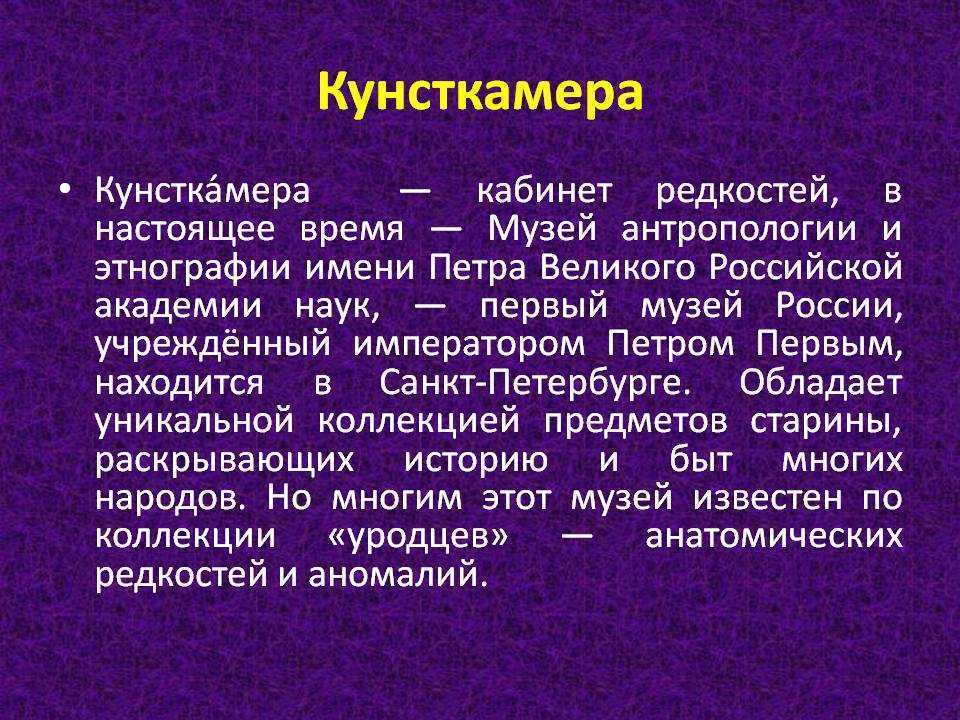 Презентация на тему кунсткамера