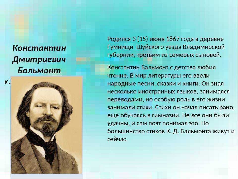 Константин бальмонт биография презентация