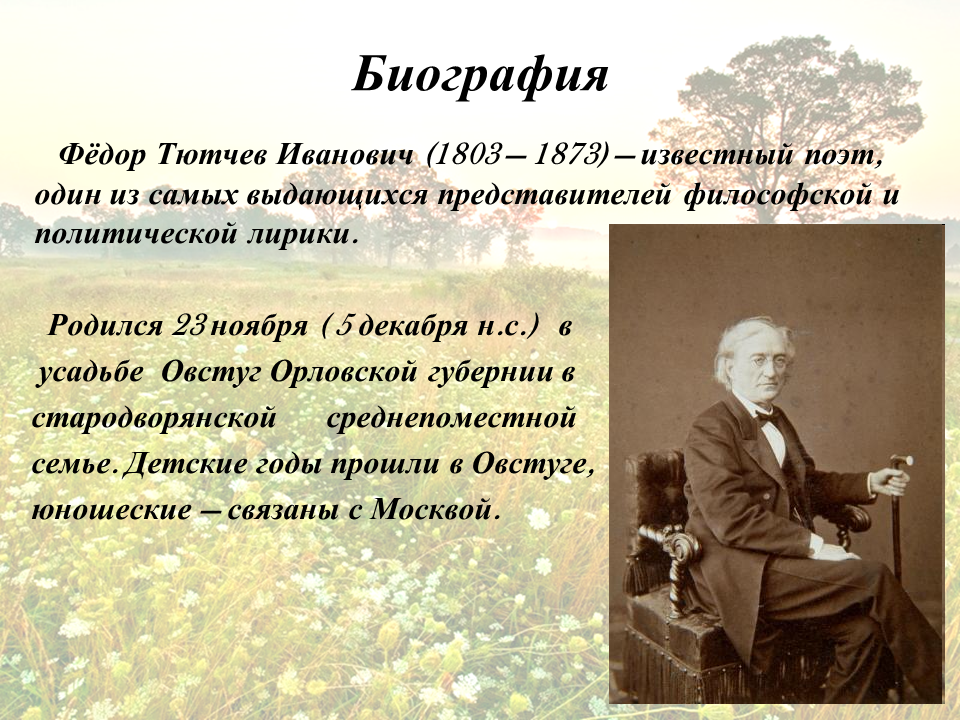 Краткая биография ф. и. тютчева: жизнь и творчество автора | литрекон