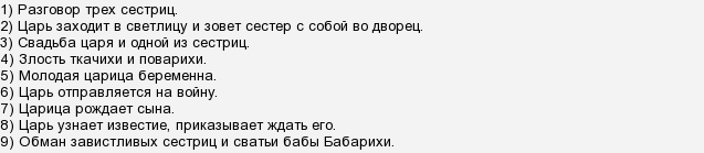 План к сказке о царе салтане