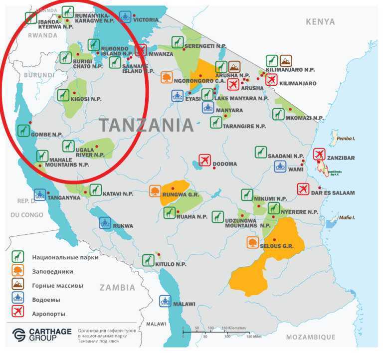 Карта танзании с национальными парками на русском