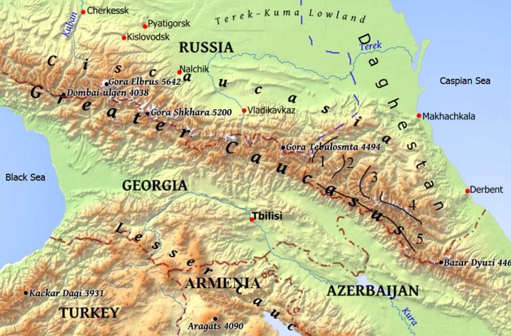 Где находится гора кавказ карта мира