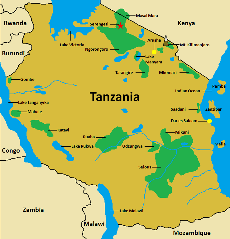 Карта танзании с национальными парками на русском