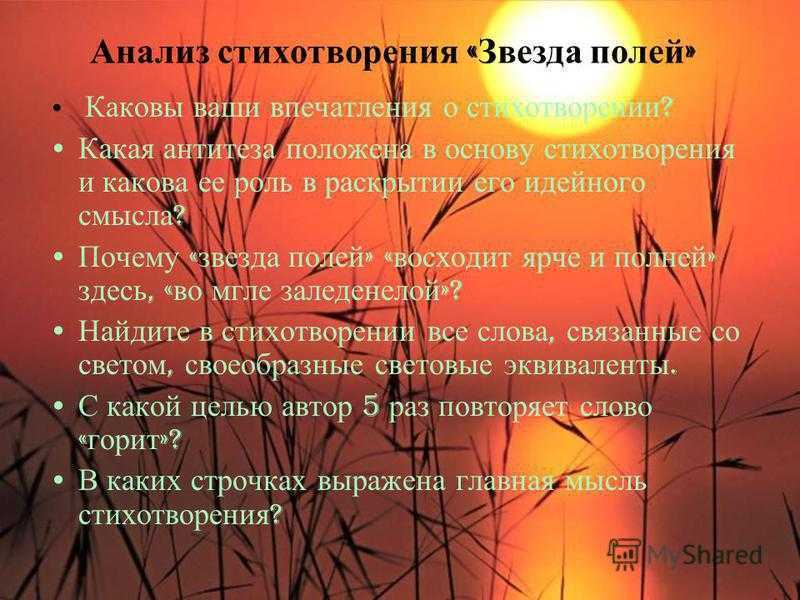 Седунова е. в. анализ стихотворения н. м. рубцова «звезда полей» : (конспект урока лит., 6 кл.) / е. в. седунова // слово и текст в культурном сознании эпохи : сб. науч. ст. и метод. материалов [на на