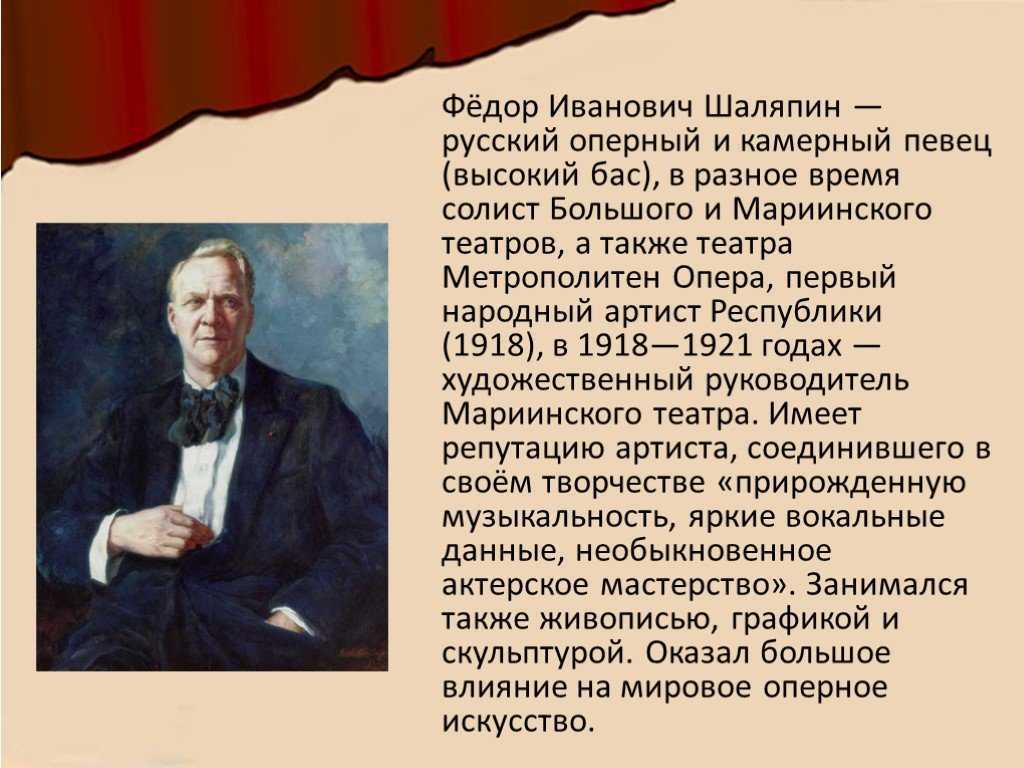 Фёдор Иванович Шаляпин Великий русский бас. Кто спас шаляпина от голода и нищеты